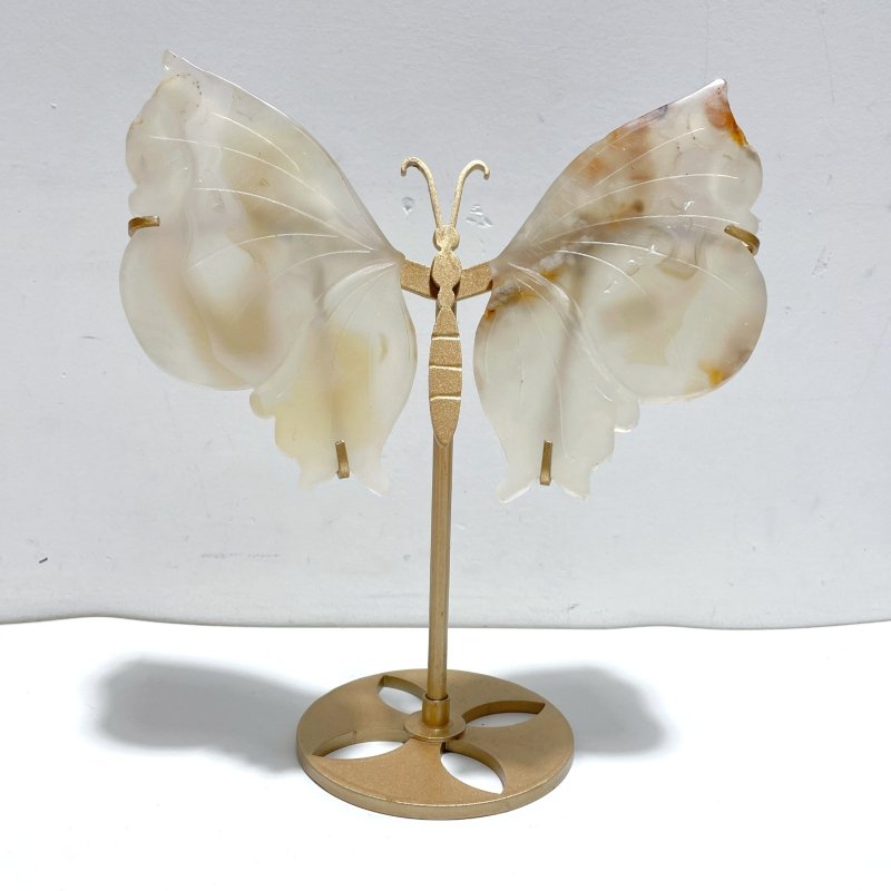 4 Pairs Sakura Flower Agate Butterfly Wing Carving With Stand - Wholesale Crystals