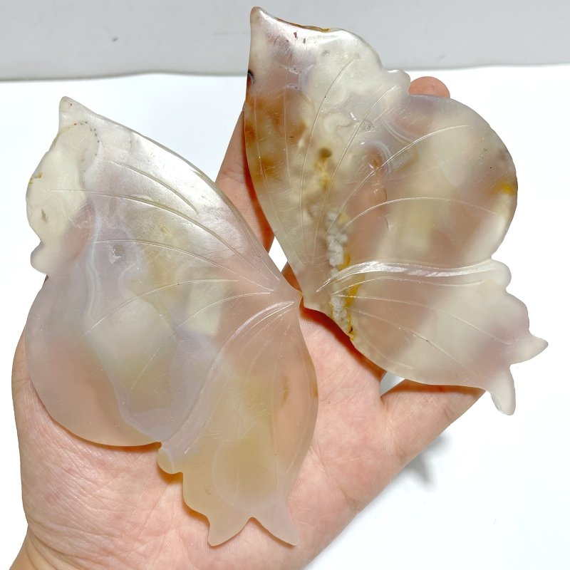4 Pairs Sakura Flower Agate Butterfly Wing Carving With Stand - Wholesale Crystals