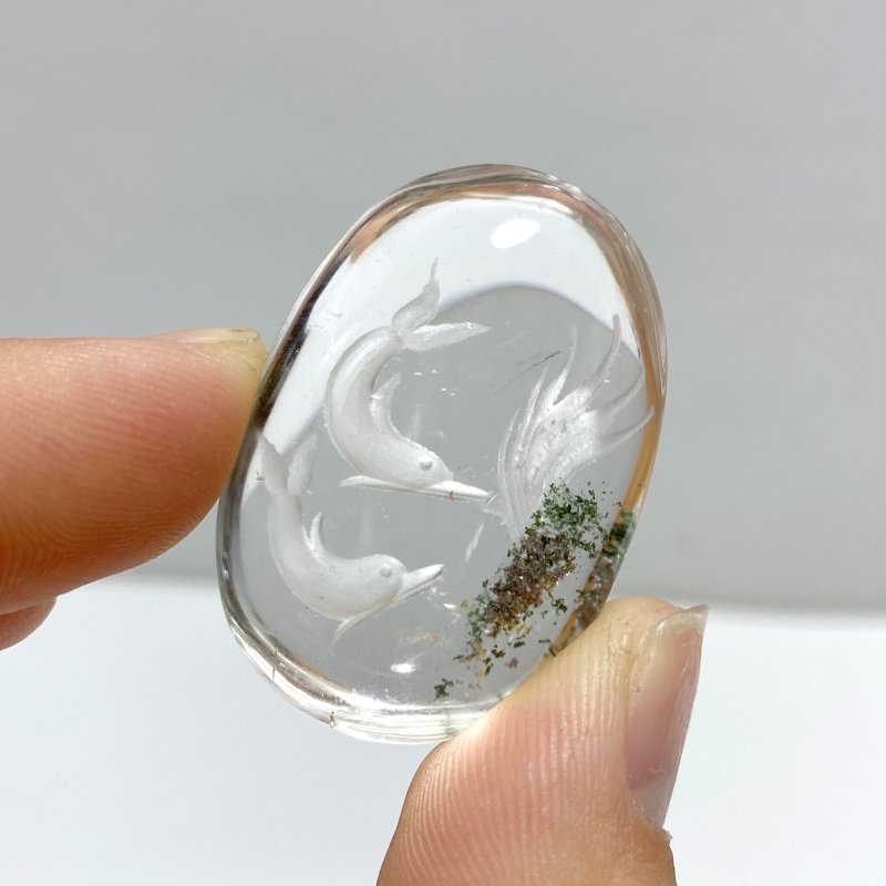 4 Pieces Beautiful Dolphin Garden Quartz Inner Scene Carving - Wholesale Crystals