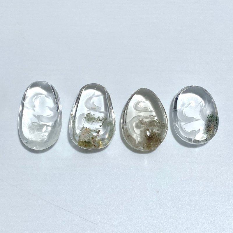 4 Pieces Beautiful Dolphin Garden Quartz Inner Scene Carving - Wholesale Crystals