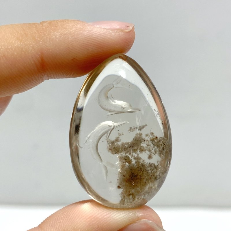 4 Pieces Beautiful Dolphin Garden Quartz Inner Scene Carving - Wholesale Crystals