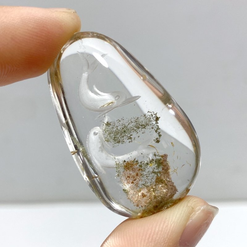 4 Pieces Beautiful Dolphin Garden Quartz Inner Scene Carving - Wholesale Crystals