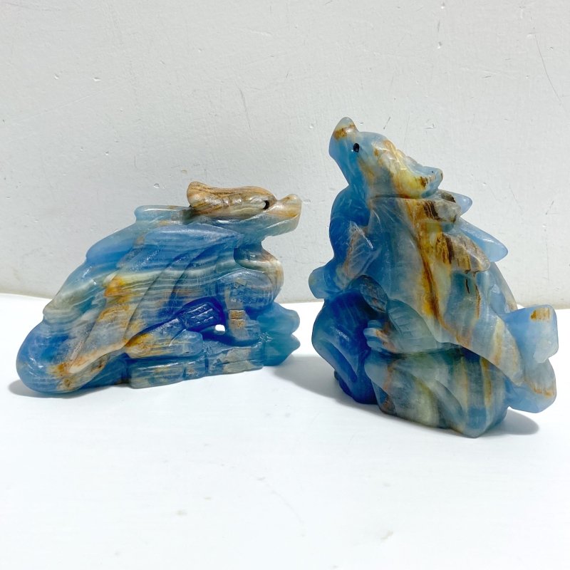 4 Pieces Blue Onyx Flying Dragon Castle Carving -Wholesale Crystals