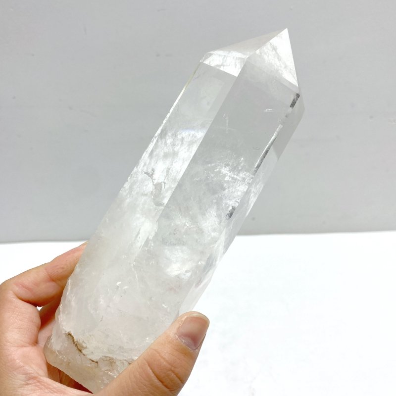 4 Pieces Large Clear Quartz Point Raw Bottom With Stand 5 - Wholesale Crystals