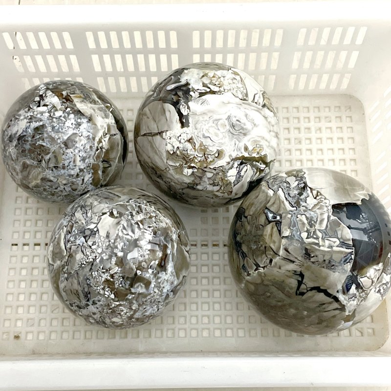 4 Pieces Large Volcano Agate Spheres Balls(UV - Reactive) - Wholesale Crystals