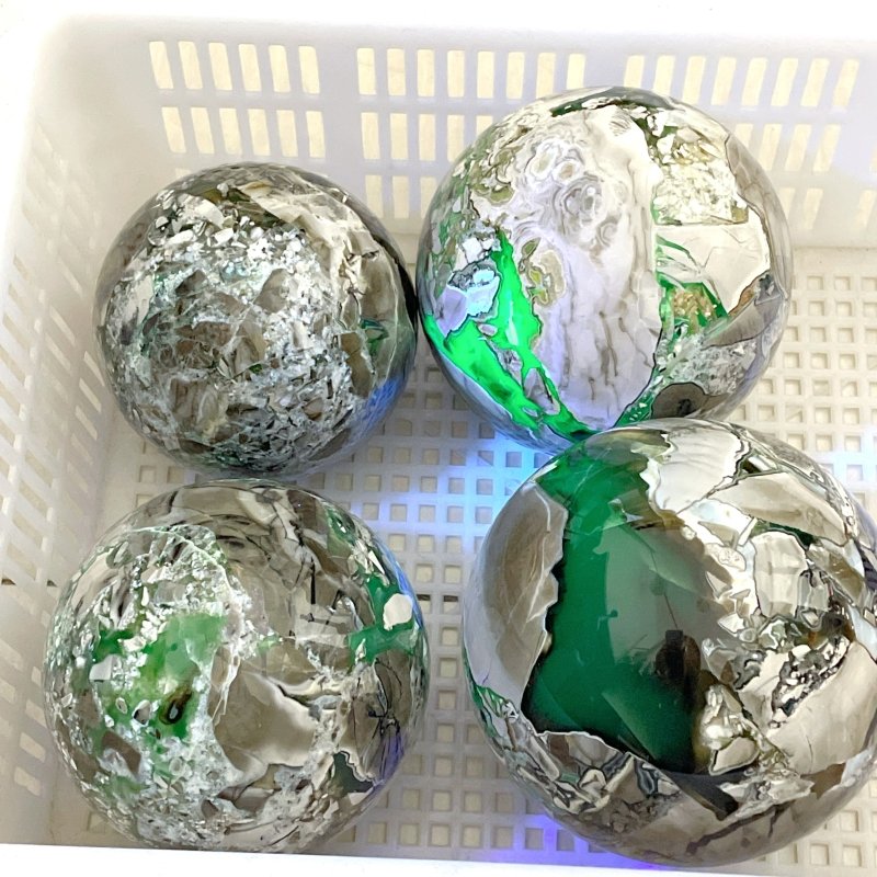 4 Pieces Large Volcano Agate Spheres Balls(UV - Reactive) - Wholesale Crystals