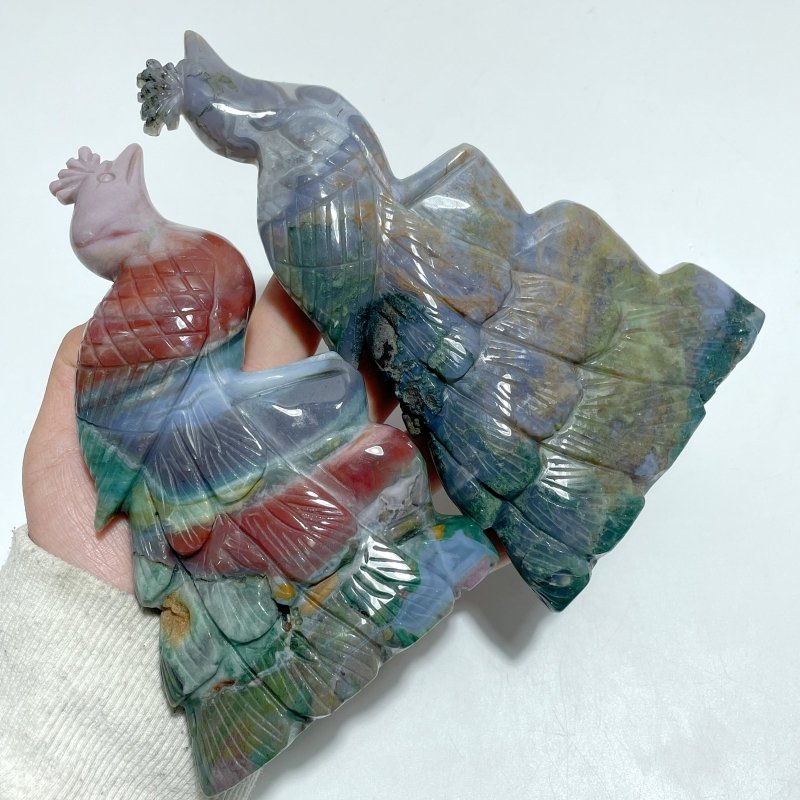 4 Pieces Ocean Jasper Peacock Peafowl Carving - Wholesale Crystals