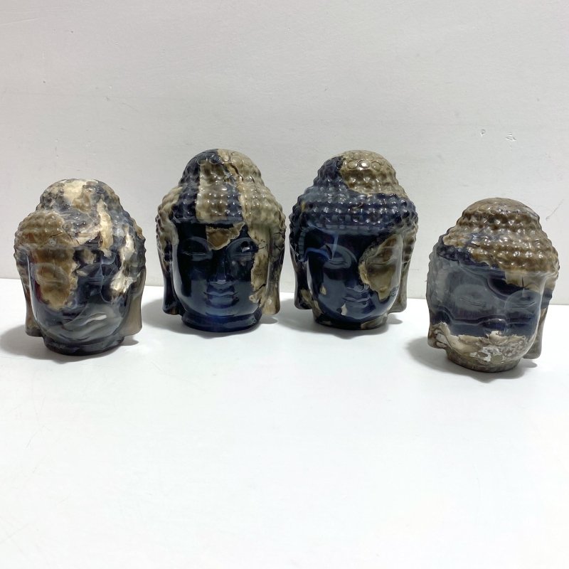 4 Pieces Volcano Agate Buddha Head Carving(UV - Reactive) - Wholesale Crystals