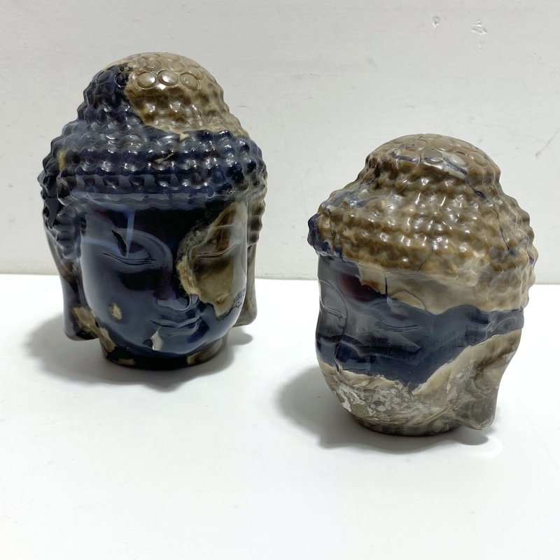 4 Pieces Volcano Agate Buddha Head Carving(UV - Reactive) - Wholesale Crystals