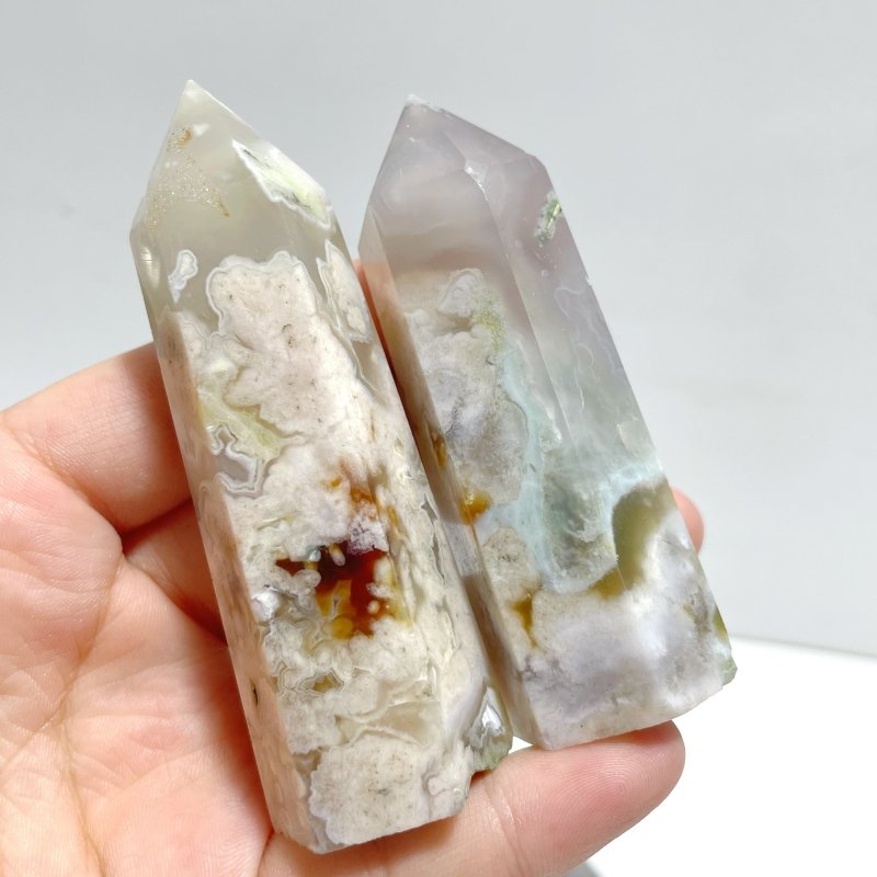 5 - 9CM Green Sakura Flower Agate Tower Point Wholesale - Wholesale Crystals