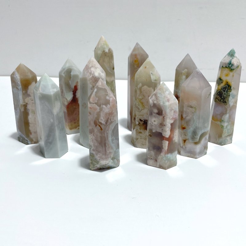 5 - 9CM Green Sakura Flower Agate Tower Point Wholesale - Wholesale Crystals