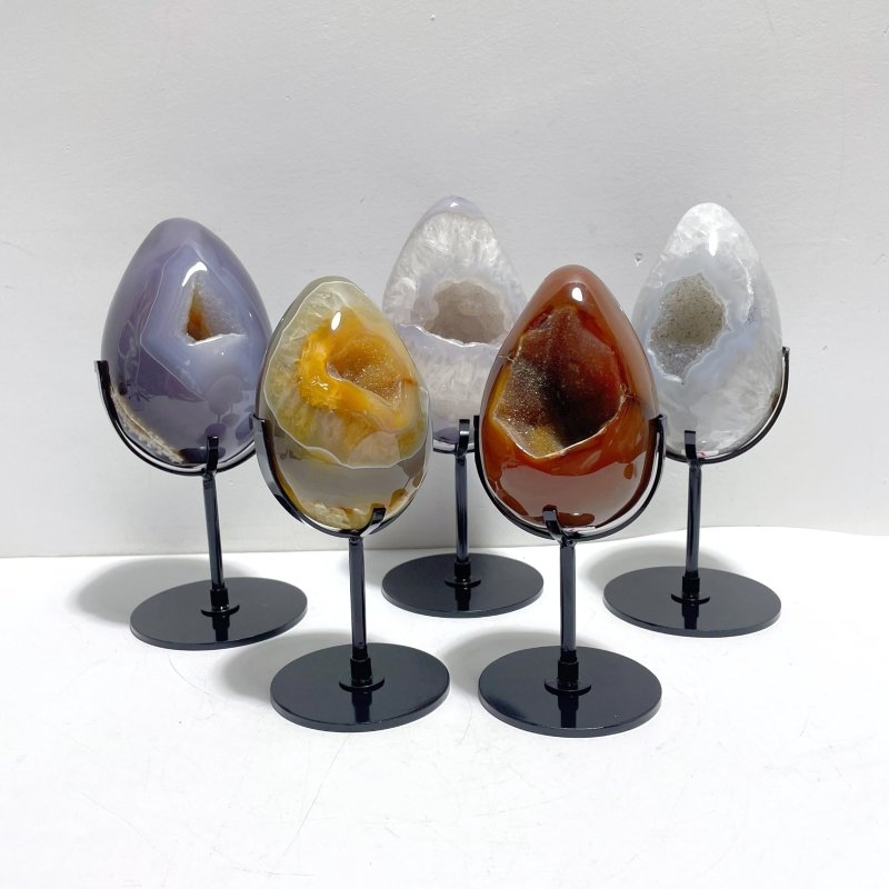 5 Pieces Geode Druzy Eggs Carving With Stand - Wholesale Crystals