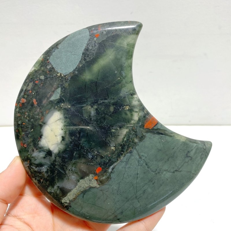 5 Pieces Large Africa Blood Stone Moon Carving With Stand - Wholesale Crystals