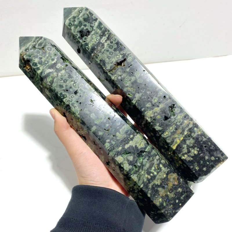 5 Pieces Large Green Sea Jasper Geode Druzy Points - Wholesale Crystals