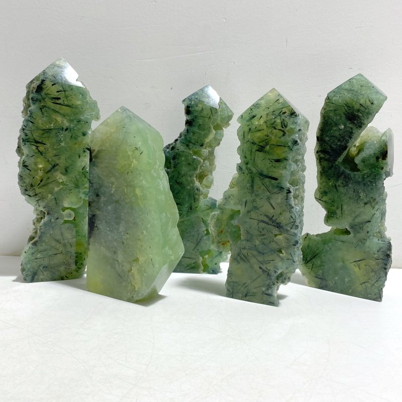 5 Pieces Large Natural Prehnite Tower Raw Side -Wholesale Crystals