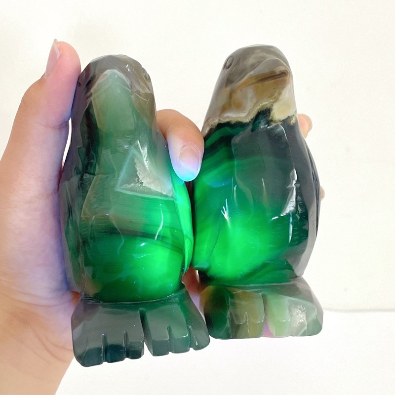 5 Pieces Volcano Agate Penguin Carving(UV - Reactive) - Wholesale Crystals