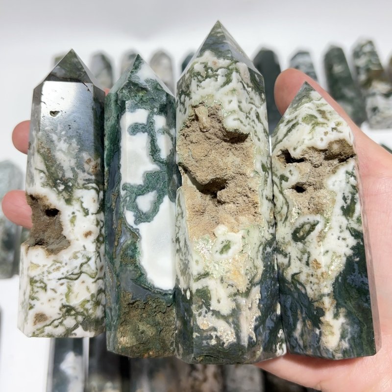 57 Pieces Fat Moss Agate Tower Points - Wholesale Crystals
