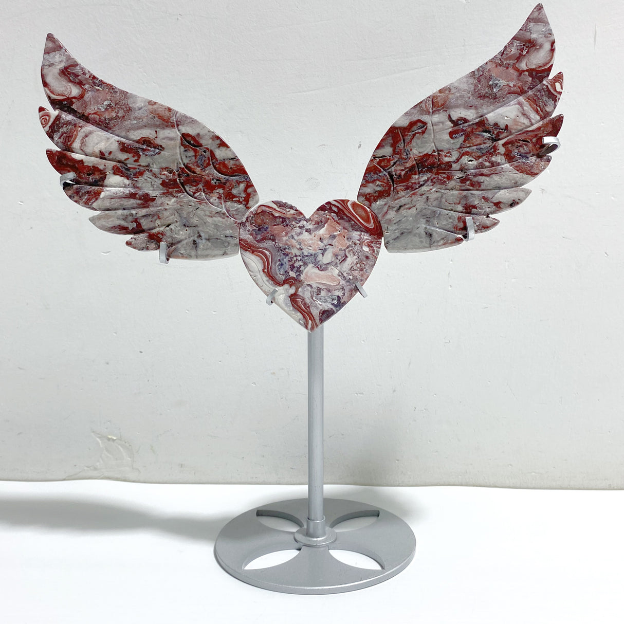 Morocco Agate Heart Wing Carving With Stand