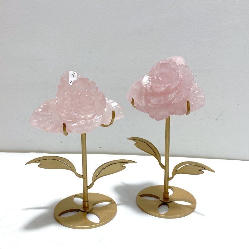 6 Pairs Beautiful Rose Quartz Flower Carving With Stand - Wholesale Crystals