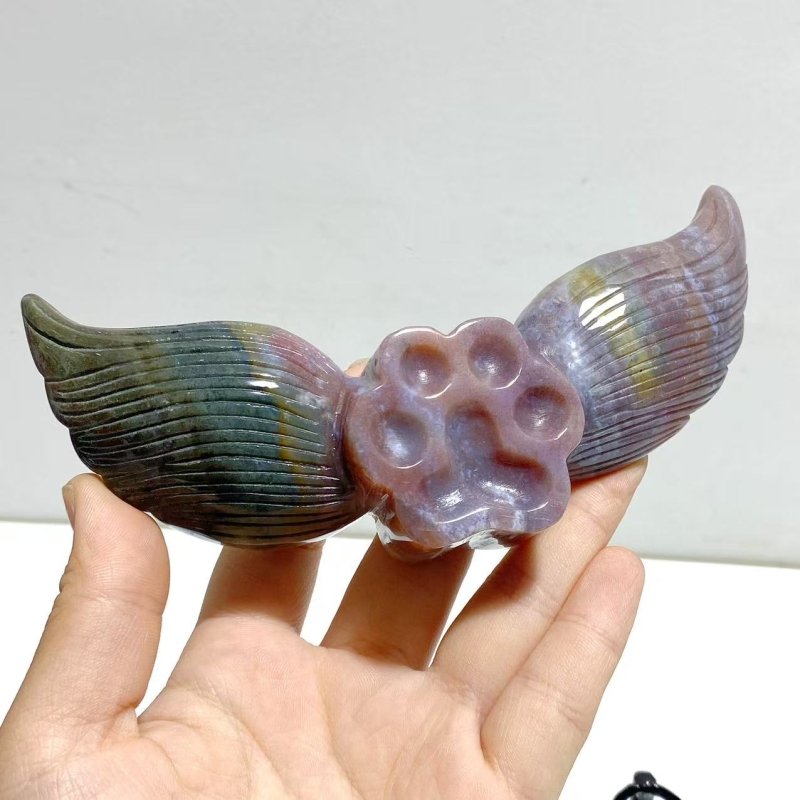 6 Pairs Ocean Jasper Cat Paw Wing Carving With Stand - Wholesale Crystals
