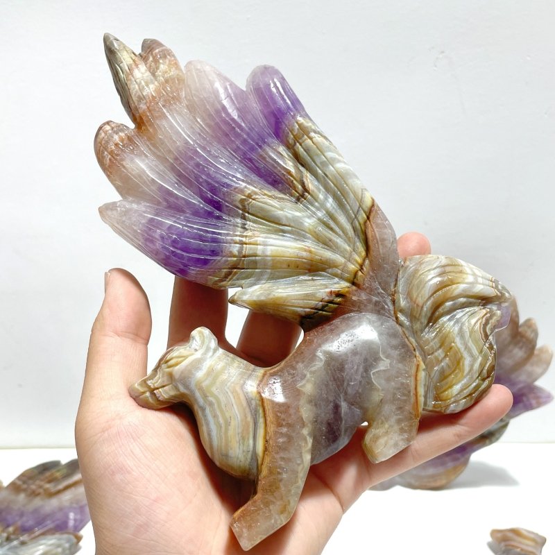 6 Pieces Amethyst Mixed Agate Nine - tailed Fox Carving - Wholesale Crystals