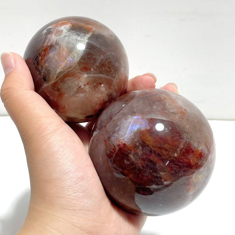 6 Pieces Blue Moonstone Mixed Fire Quartz Spheres - Wholesale Crystals