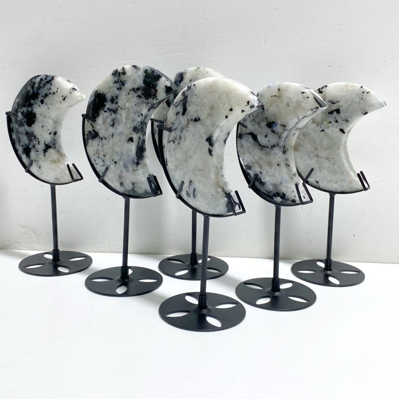 6 Pieces India Moonstone Moon Carving With Stand -Wholesale Crystals