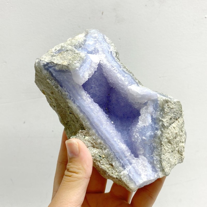 6 Pieces Large Blue Chalcedony Druzy Geode - Wholesale Crystals
