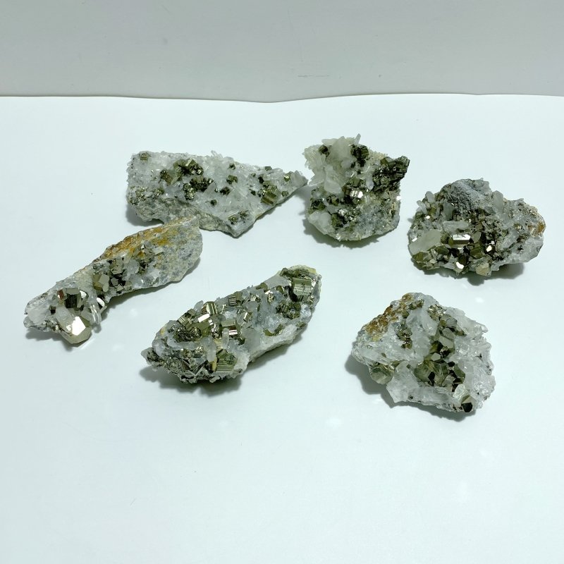 6 Pieces Pyrite Mixed Clear Quartz Cluster Specimen For Collection - Wholesale Crystals