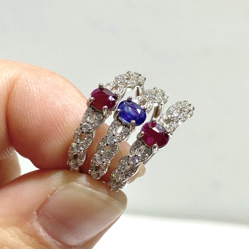 6 Pieces Red Tourmaline& Blue Sapphire 925 Silver Rings - Wholesale Crystals