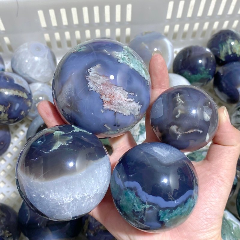 63 Pieces Beautiful Geode Druzy Moss Agate Spheres (Sea Freight Only) -Wholesale Crystals