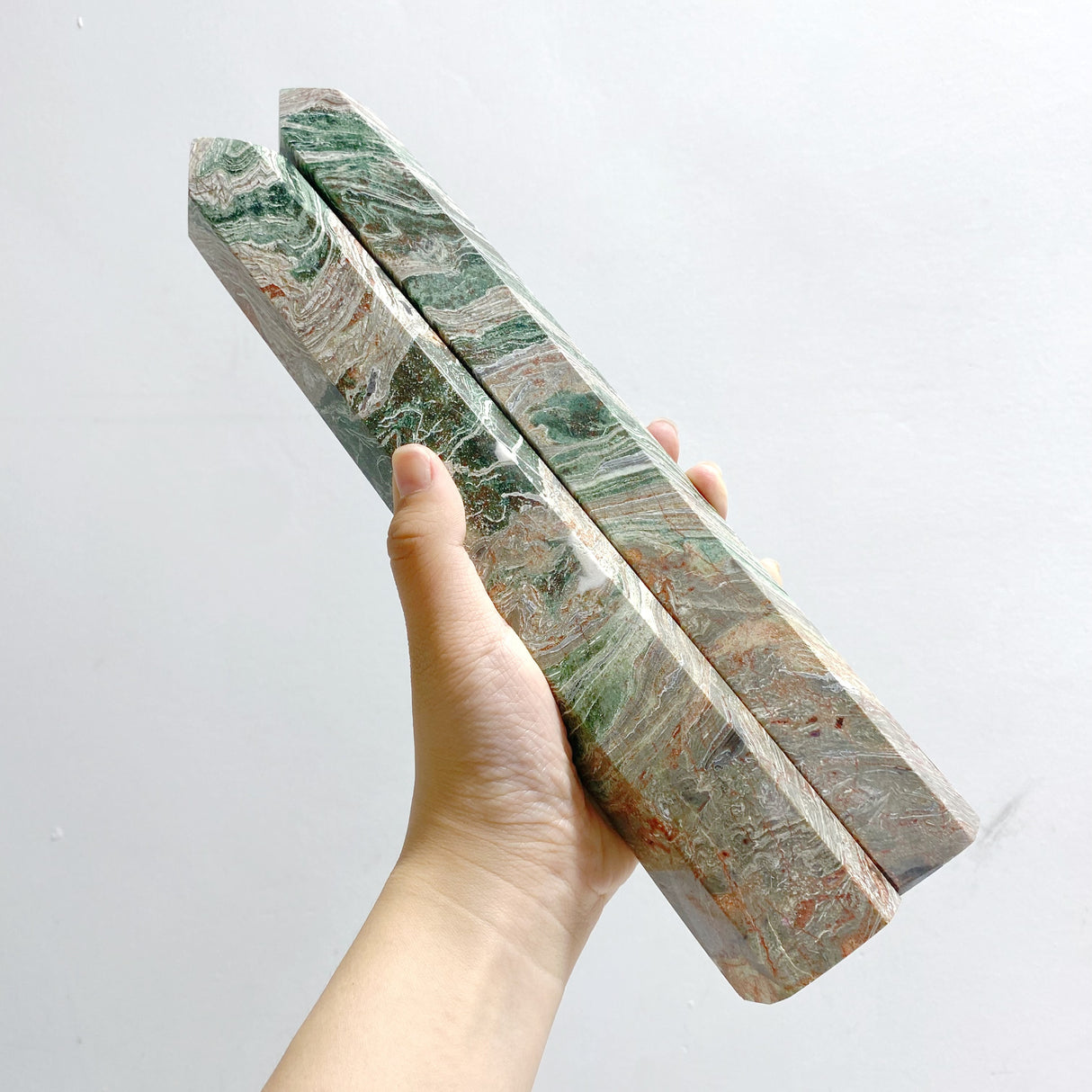 5 Pieces Tall Green Stripe Jasper Point #4