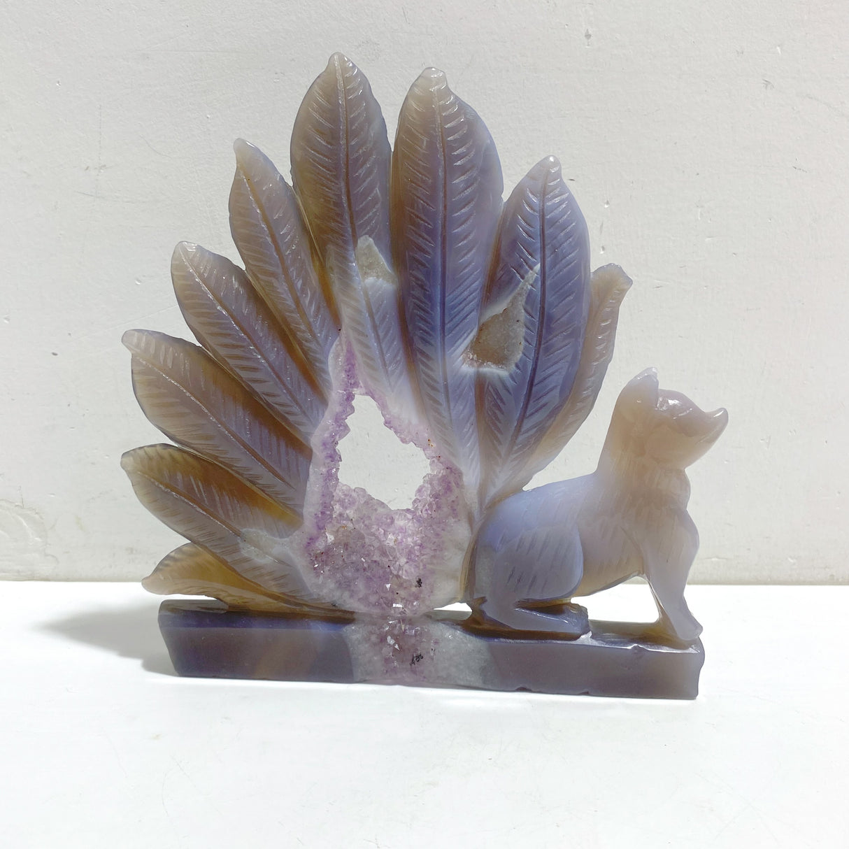 2 Pieces Geode Agate Druzy Nine-tailed Fox Carving #20