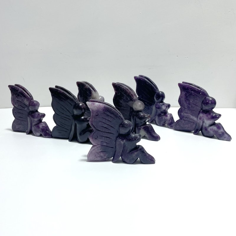 7 Pieces Deep Purple Lepidolite Butterfly Fairy Carving - Wholesale Crystals