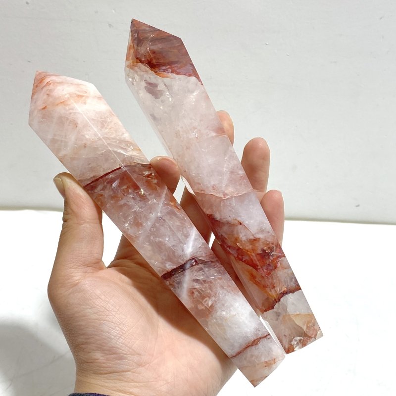 7 Pieces Fire Quartz Point Magic Scepter Wand With Stand - Wholesale Crystals