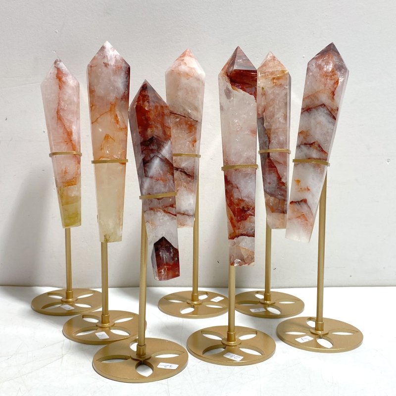 7 Pieces Fire Quartz Point Magic Scepter Wand With Stand - Wholesale Crystals
