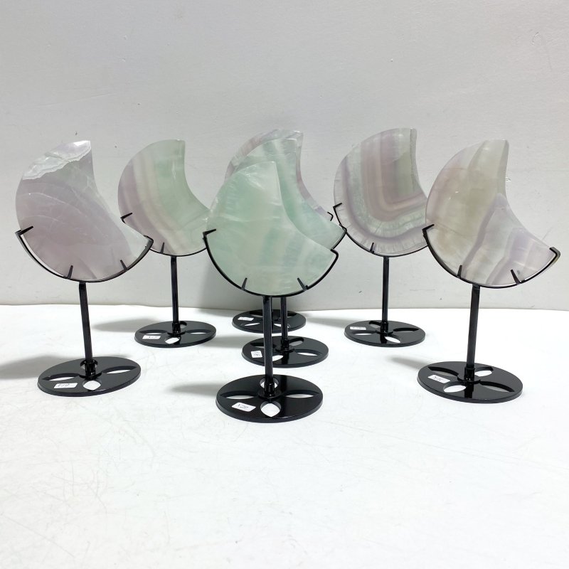 7 Pieces Fluorite Moon Carving With Stand - Wholesale Crystals