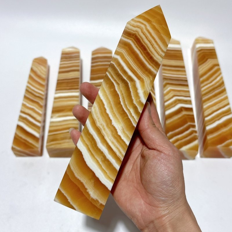 7 Pieces Large Beautiful Yellow Calcite Stripe Tower - Wholesale Crystals