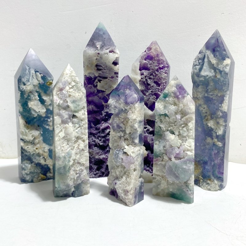 7 Pieces Rainbow Fluorite Raw Side Tower -Wholesale Crystals