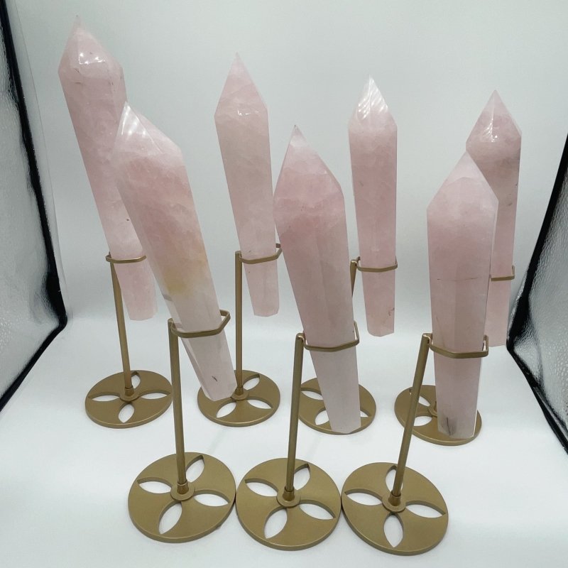 7 Pieces Rose Quartz Point Magic Scepter Wand with Holder Stand -Wholesale Crystals