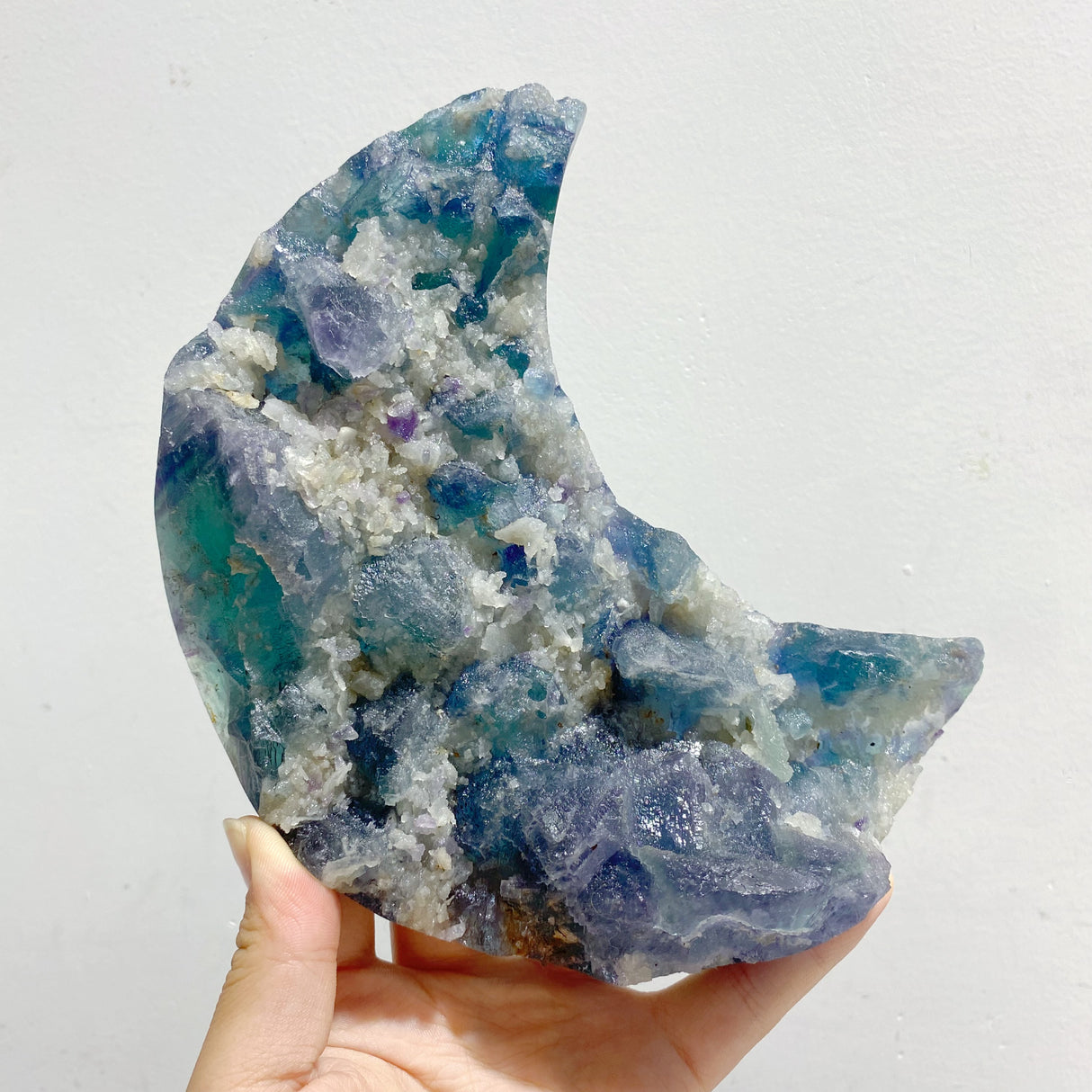 6 Pieces Fluorite Moon Carving With Stand