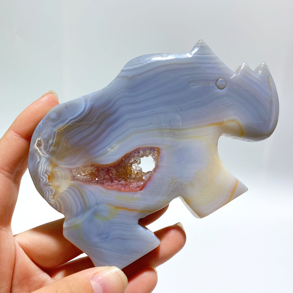 7 Pieces Geode Druzy Agate Rhino Carving