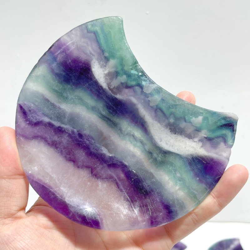 8 Pieces Beautiful Rainbow Fluorite Moon Bowl Carving - Wholesale Crystals