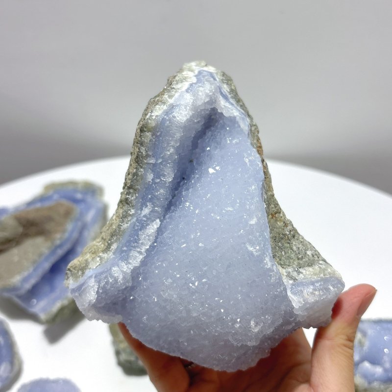 8 Pieces Large Blue Chalcedony Druzy Geode - Wholesale Crystals