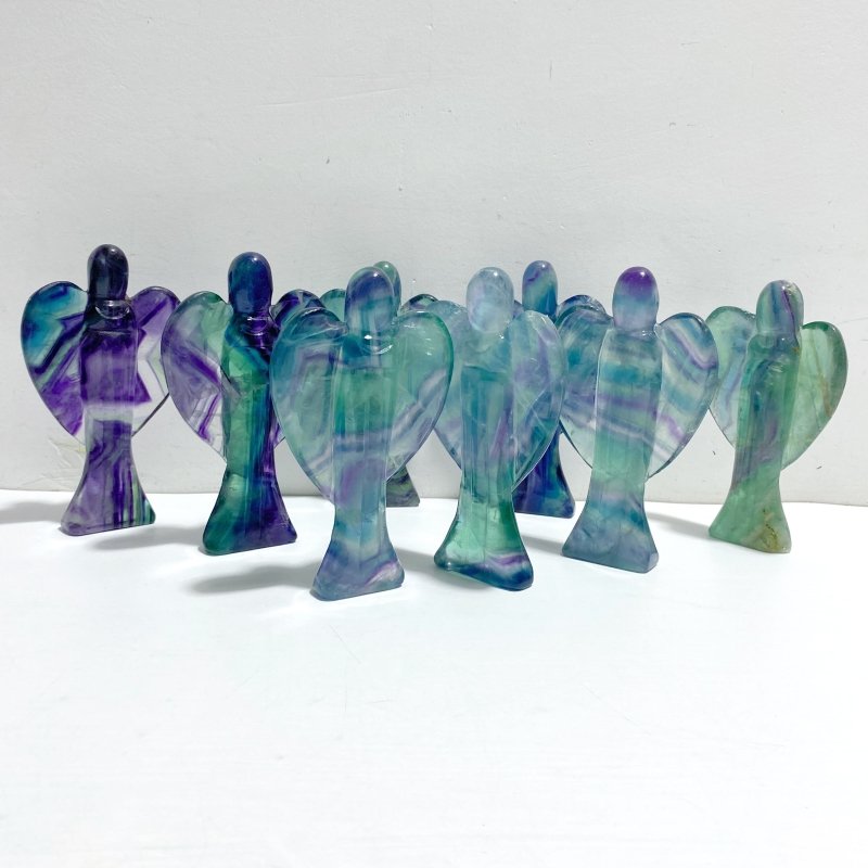 8 Pieces Rainbow Fluorite Angel Carving - Wholesale Crystals