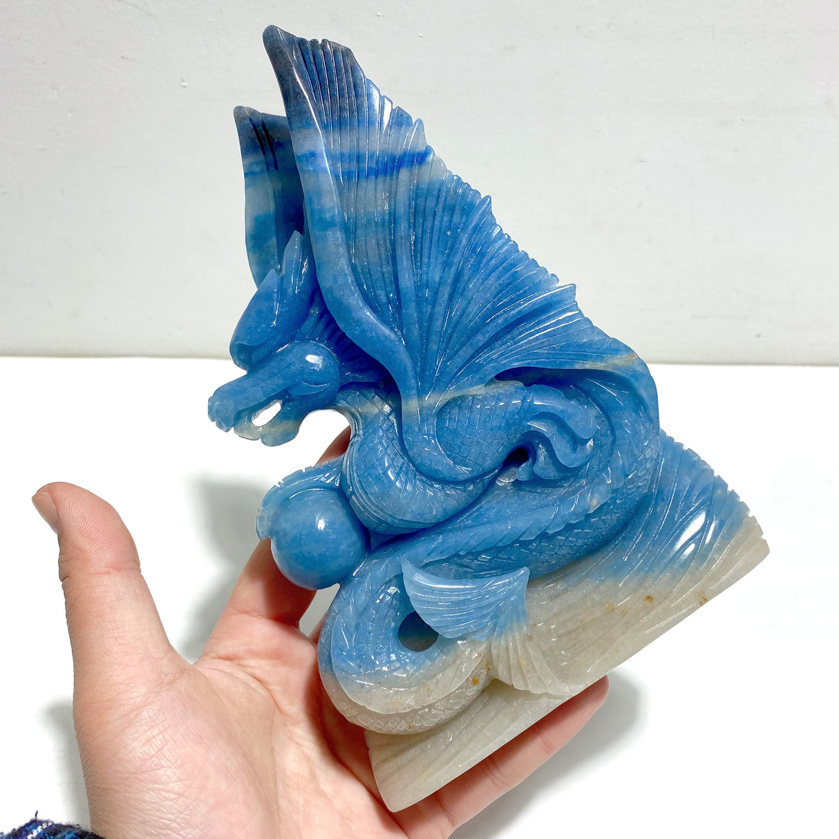 Blue Trolleite Flying Dragon Carving