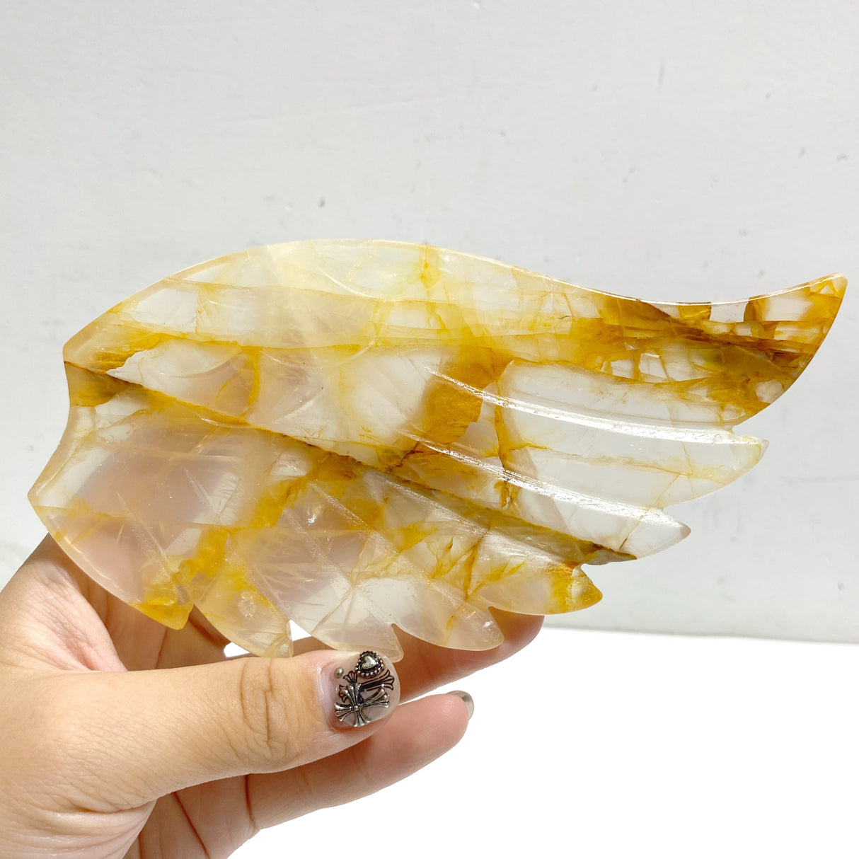 Unique Golden Hematoid Quartz Fire Quartz Heart Wing Carving With Stand