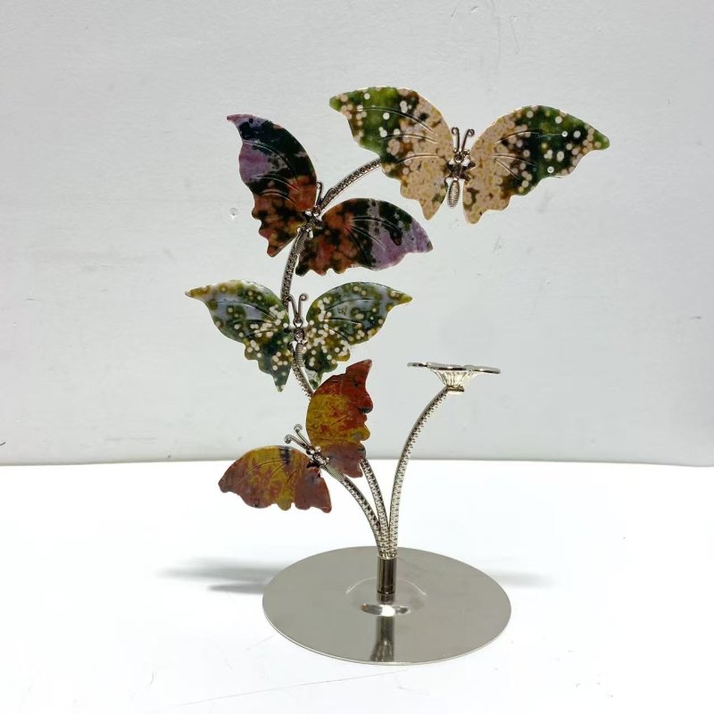 8th Vein Ocean Jasper Butterfly Flower Carving With Stand Wholesale - Wholesale Crystals