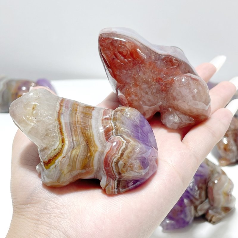 9 Pieces Amethyst Mixed Agate Frog Carving - Wholesale Crystals