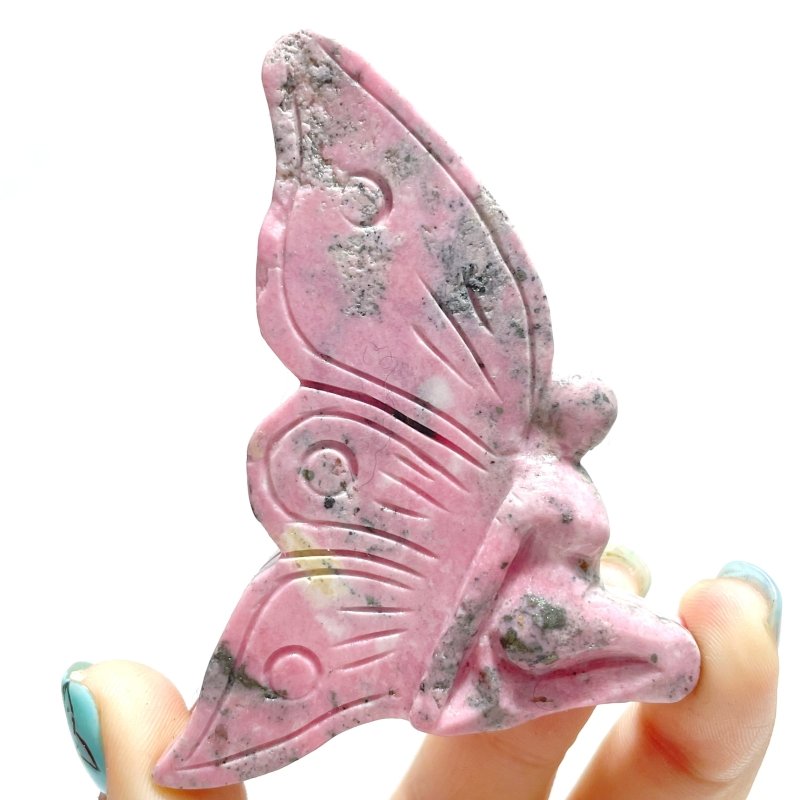 9 Pieces Beautiful Rhodochrosite Butterfly Fairy Carving - Wholesale Crystals